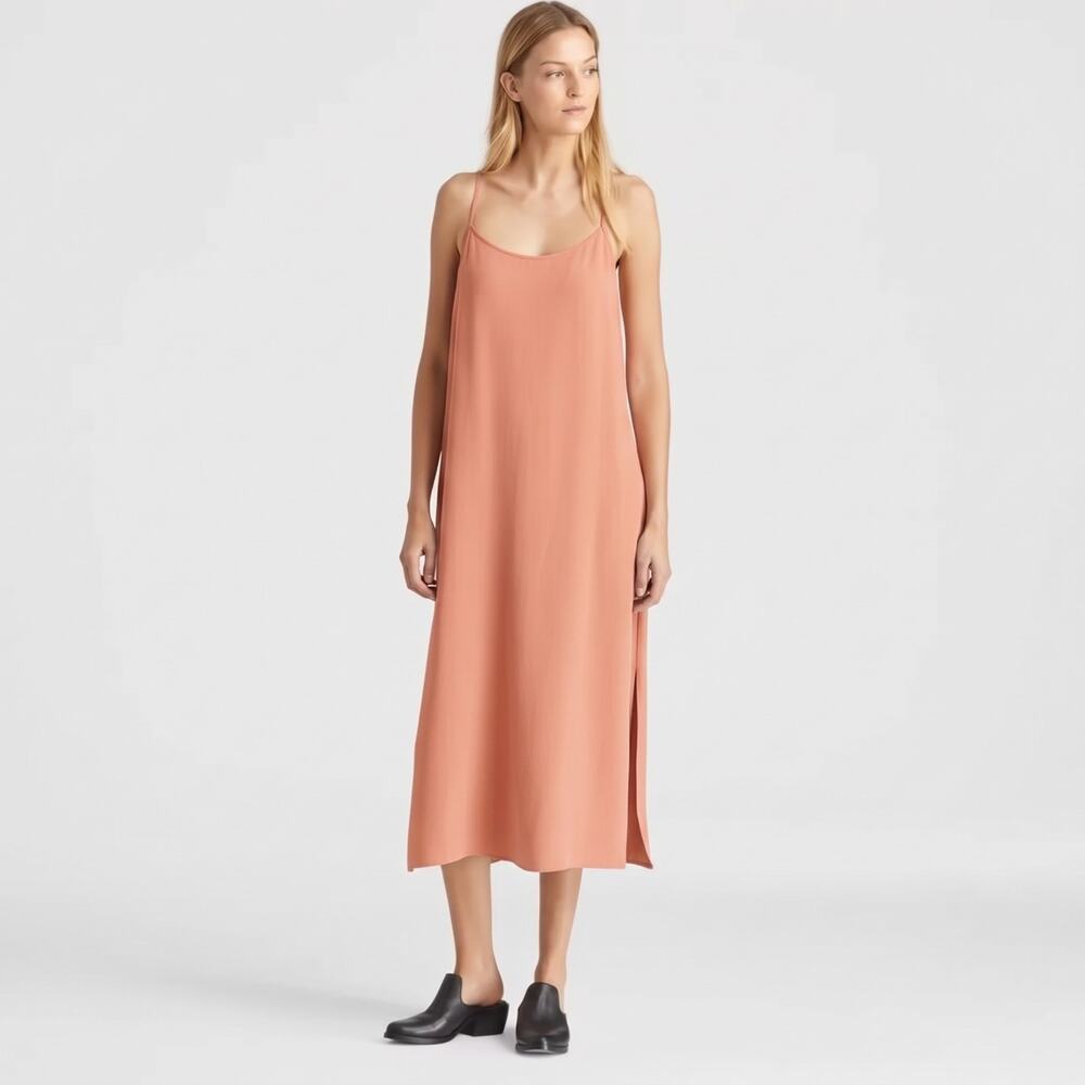 Eileen Fisher | L | Peach Sandwashed Tencel Sleeveless Sheath Slip Dress
